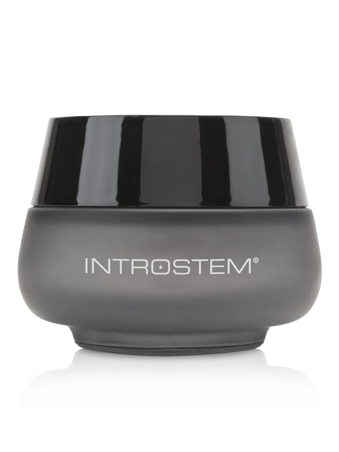 A jar of Introstem face cream with a gray container and black lid.