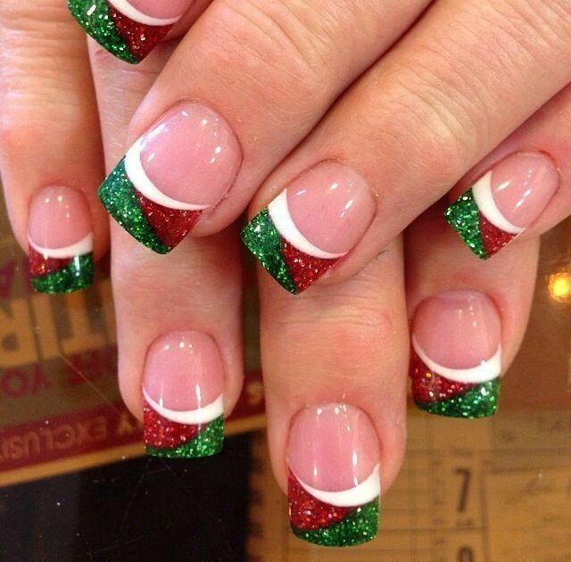 red and green glitter square-tips