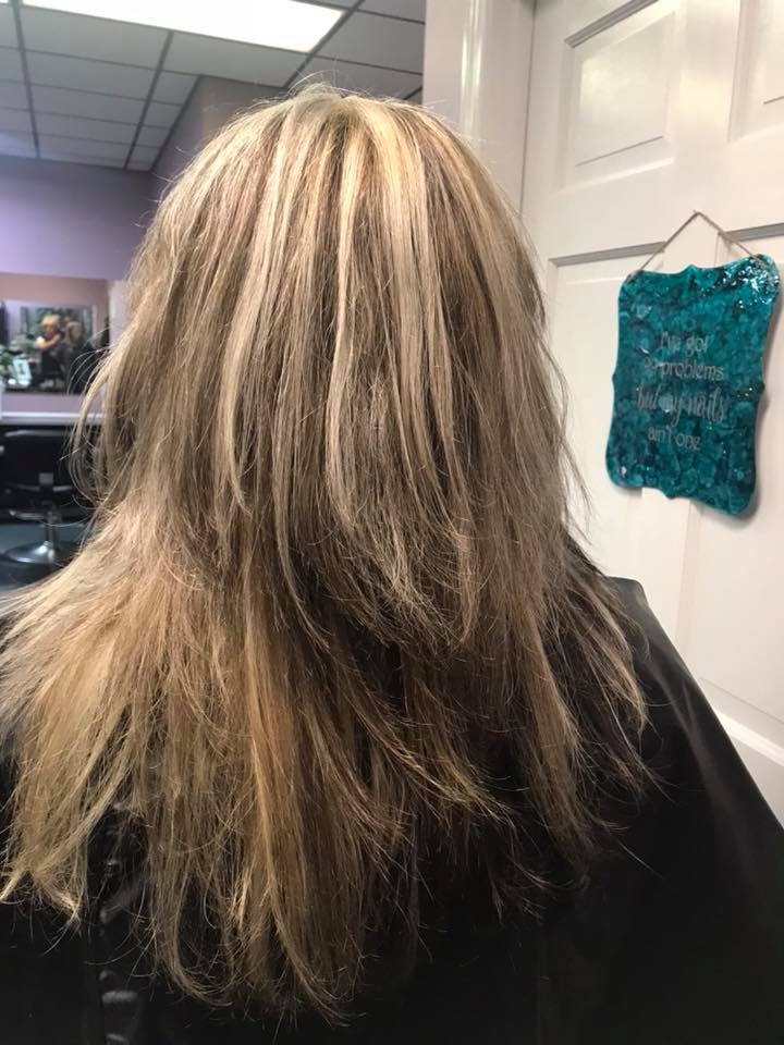 Michelle cut and color back view - added layers and lowlights to tone down blonde