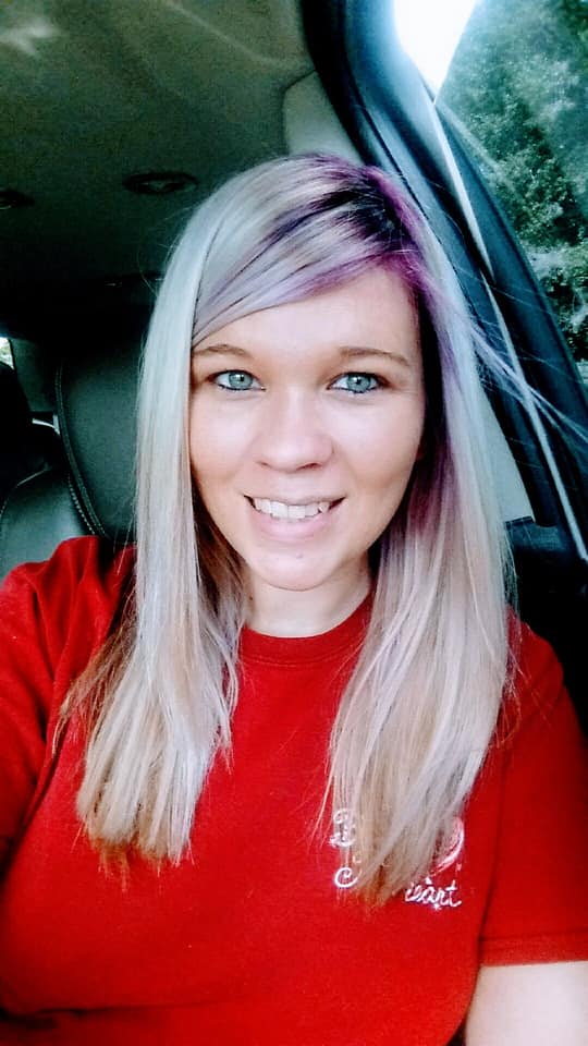 Teri Icy blonde with purple roots front view
