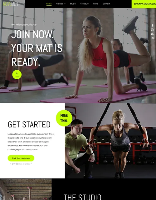 A website for a gym that says join now your mat is ready