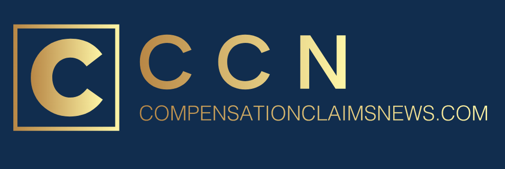 A logo for compensationclaimsnews.com is on a blue background