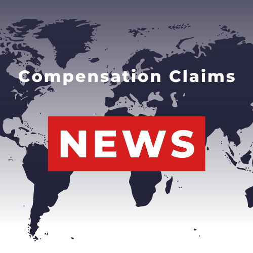 A map of the world with compensation claims news written on it