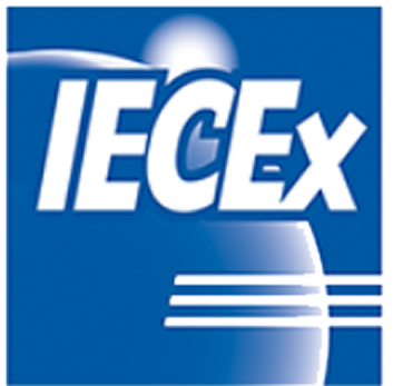 A blue and white logo for iecex