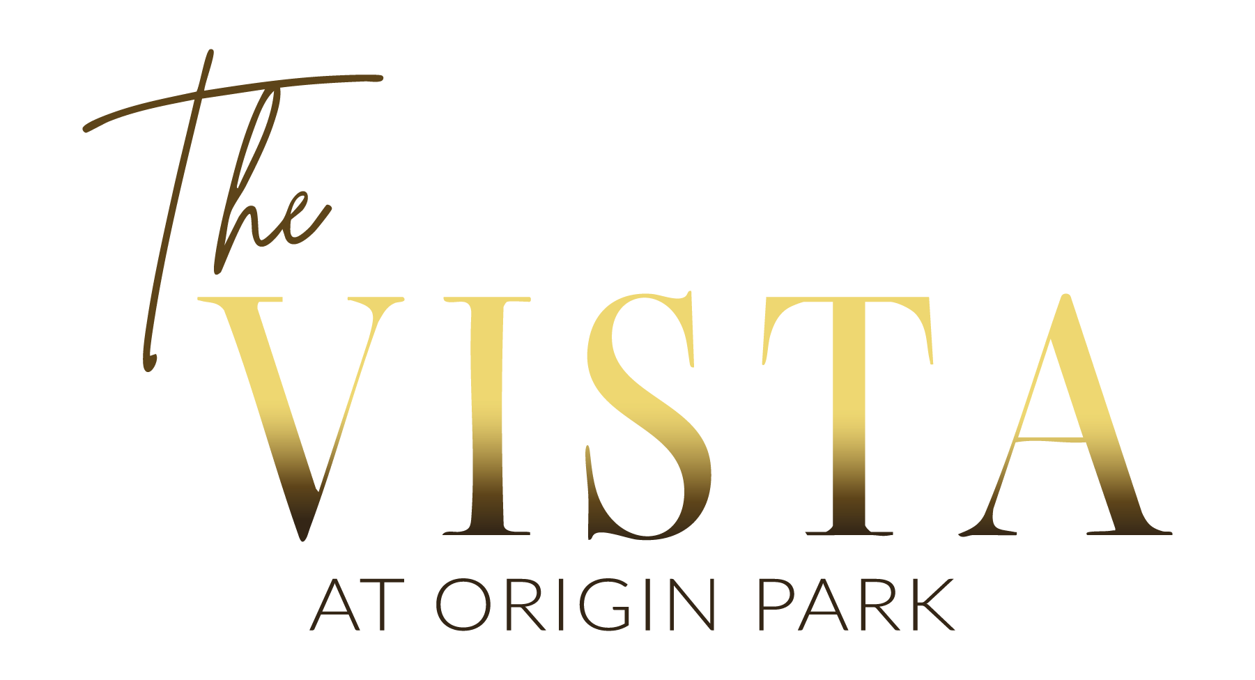The Vista at Origin Park logo in gold script and sans-serif text.