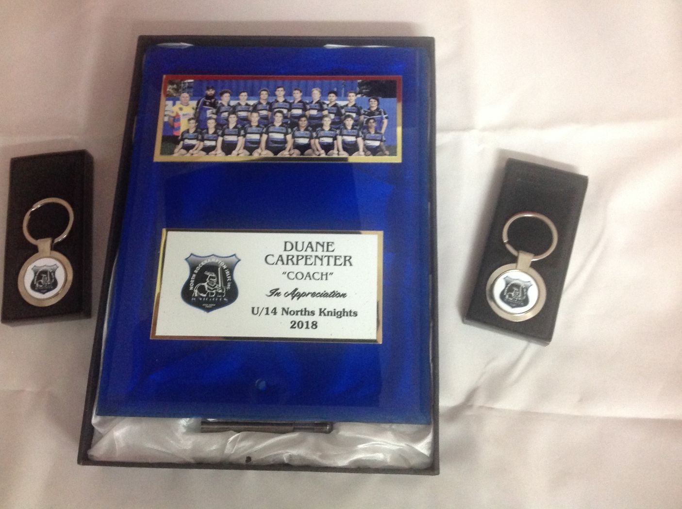 Blue Glass With Photo And Keyrings — Rockhampton Trophy Centre & Engraving in North Rockhampton, QLD