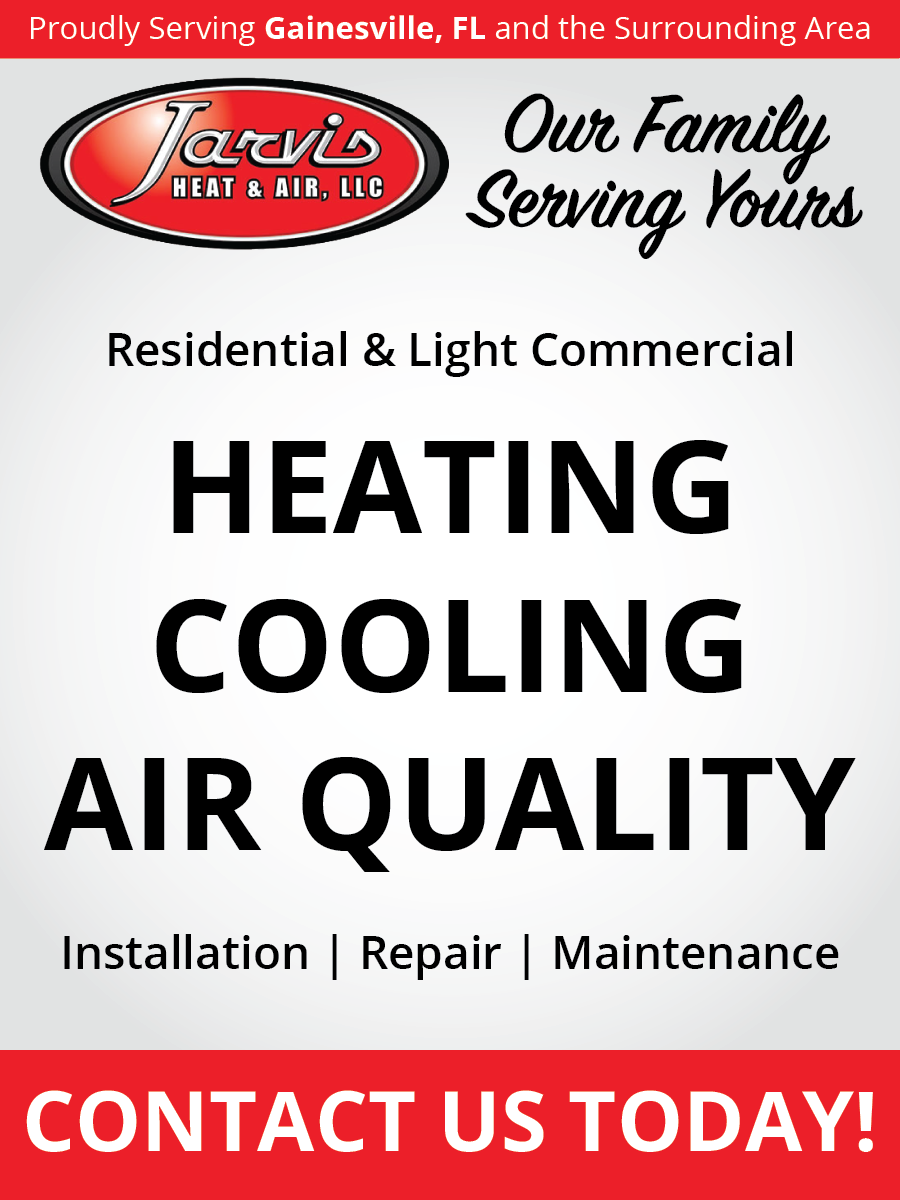 Advertisement for Jarvis Heat & Air, a Gainesville, FL HVAC company: Heating, Cooling, Air Quality services.