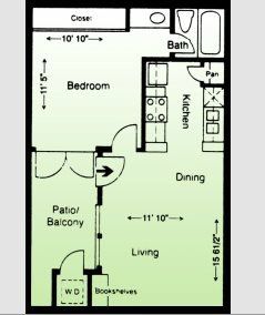 1 Bed, 1 Bath, 484 Sq. Ft.