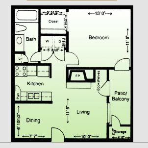 1 Bed, 1 Bath, 598 Sq. Ft.
