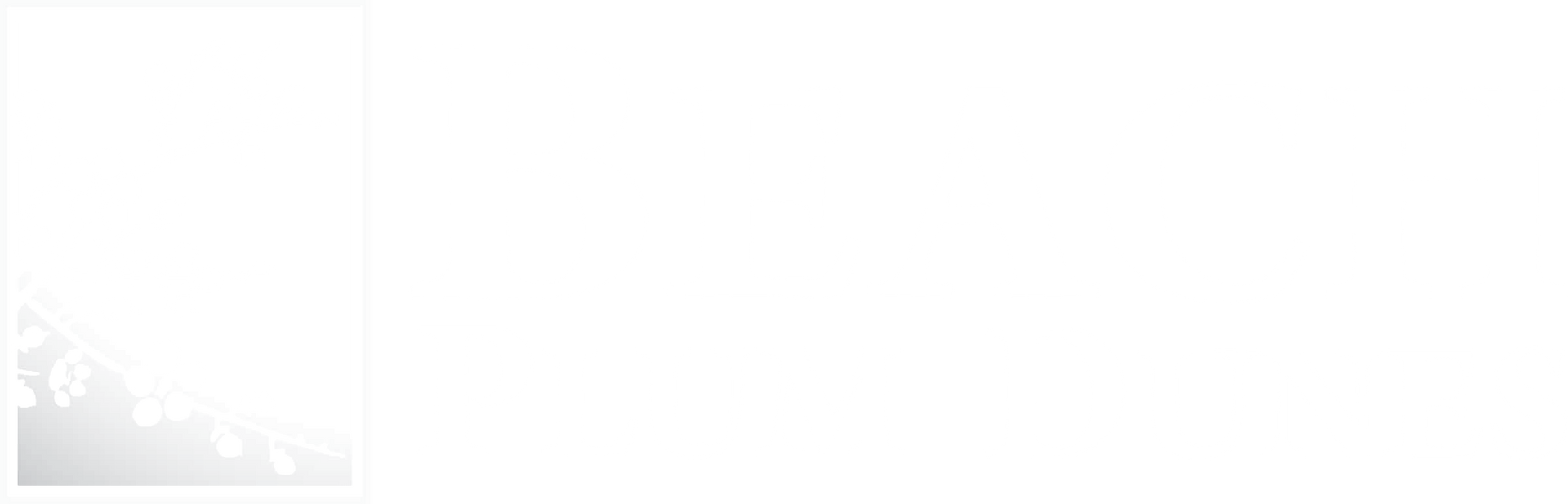 A white rectangular background with a light grey decorative floral corner design in the bottom left.