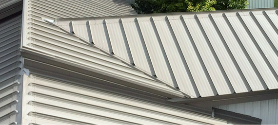 a close up of a metal roof on a house