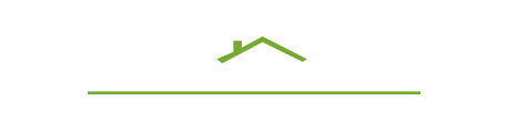 Green house icon above a horizontal line.