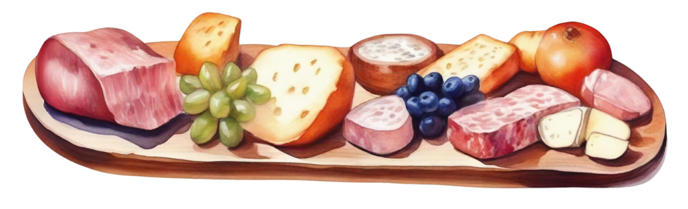 cartoon image of a charcuterie board