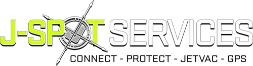 J-SPOT SERVICES logo with a lime green "J-SPOT" and white "SERVICES," plus the tagline "CONNECT - PROTECT - JETVAC - GPS."