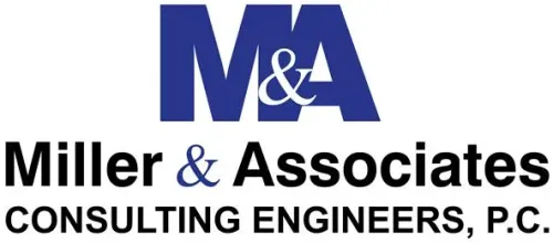 Logo for Miller & Associates Consulting Engineers, P.C. featuring a blue "M&A" icon over black text.