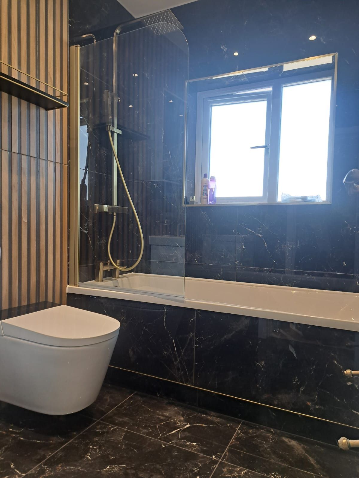 luxury bathroom tiling and full renovation brushed brass accessories shower smart toilet
