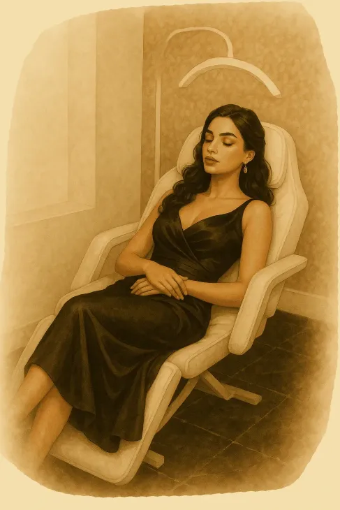 beautiful armenian sitting in beauty salon in glendale