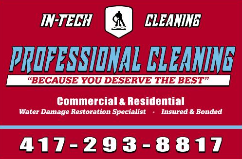 Red business card for IN-TECH CLEANING featuring a silhouette of a worker.