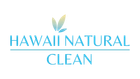 Hawaii Natural Clean logo with teal text, a leaf emblem, and a horizontal line.