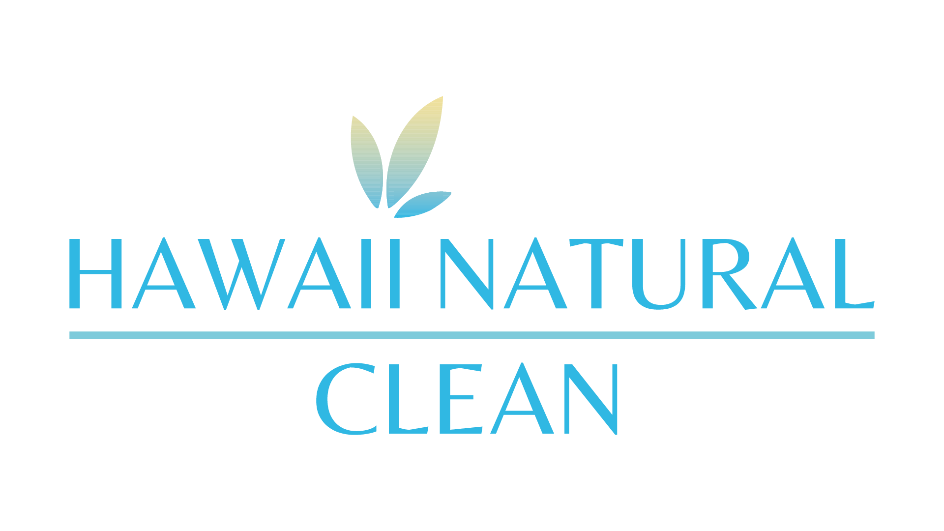Hawaii Natural Clean logo with teal text, a leaf emblem, and a horizontal line.