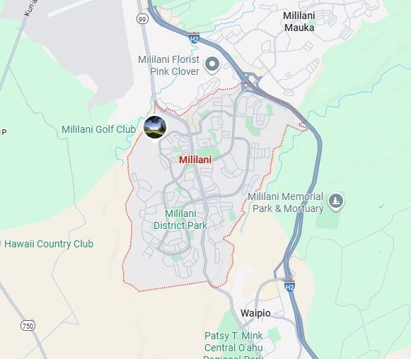 Map of Millen, Hawaii, showing Millani Golf Club, Millani Memorial Park, and surrounding areas.