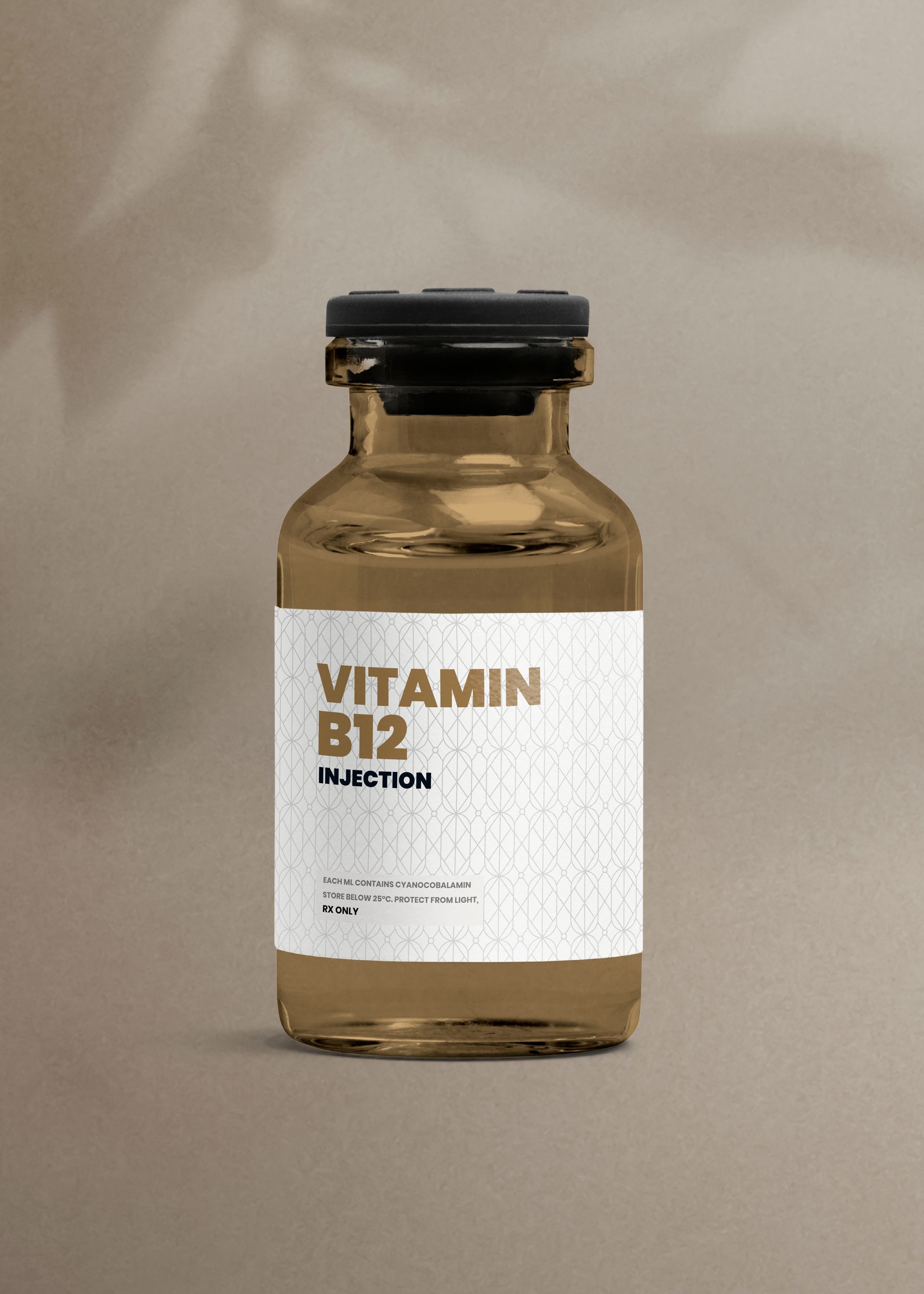 A bottle of vitamin b12 is sitting on a table.