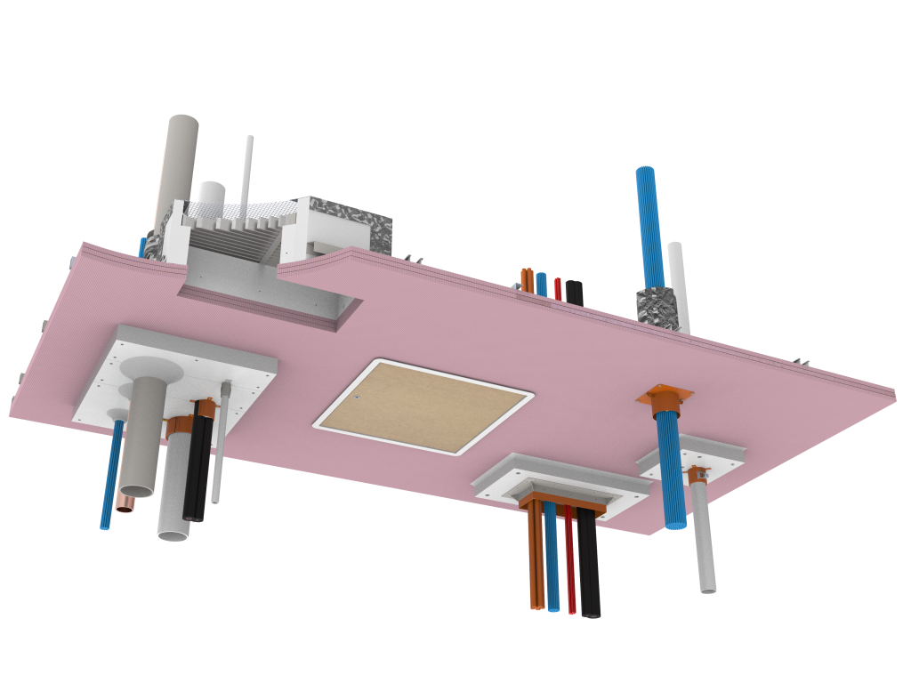 Image of Fire Sprinklers Spraying With Fire Background —