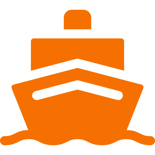 An orange icon of a cruise ship in the ocean