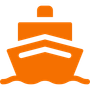 An orange icon of a cruise ship in the ocean