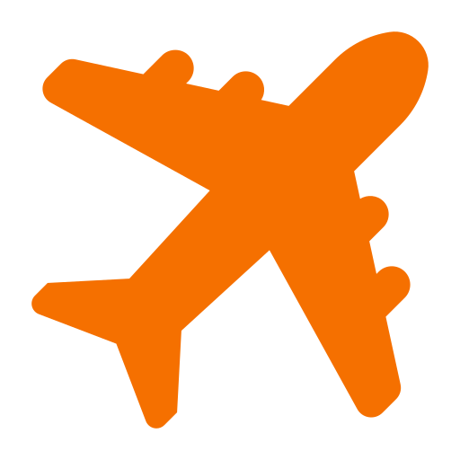 An orange silhouette of an airplane on a white background