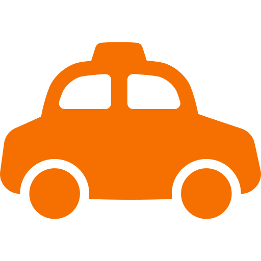 An orange toy car with a white top on a white background