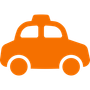 An orange toy car with a white top on a white background