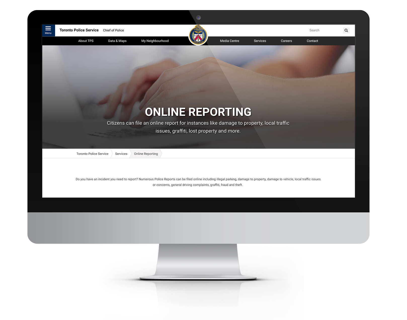 Image of TPS online reporting website