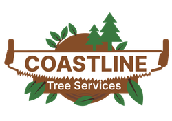 A logo for Coastline Tree Services with a saw and trees