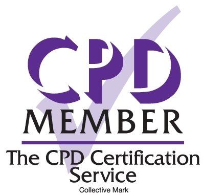 A purple logo for the cpd certification service
