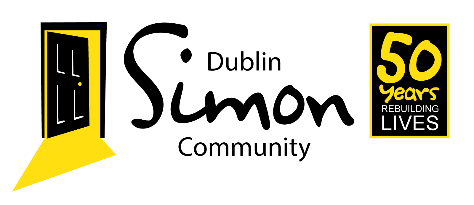 The logo for dublin simon community is yellow and black