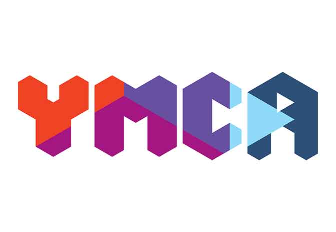 The ymca logo is made of colorful geometric shapes.