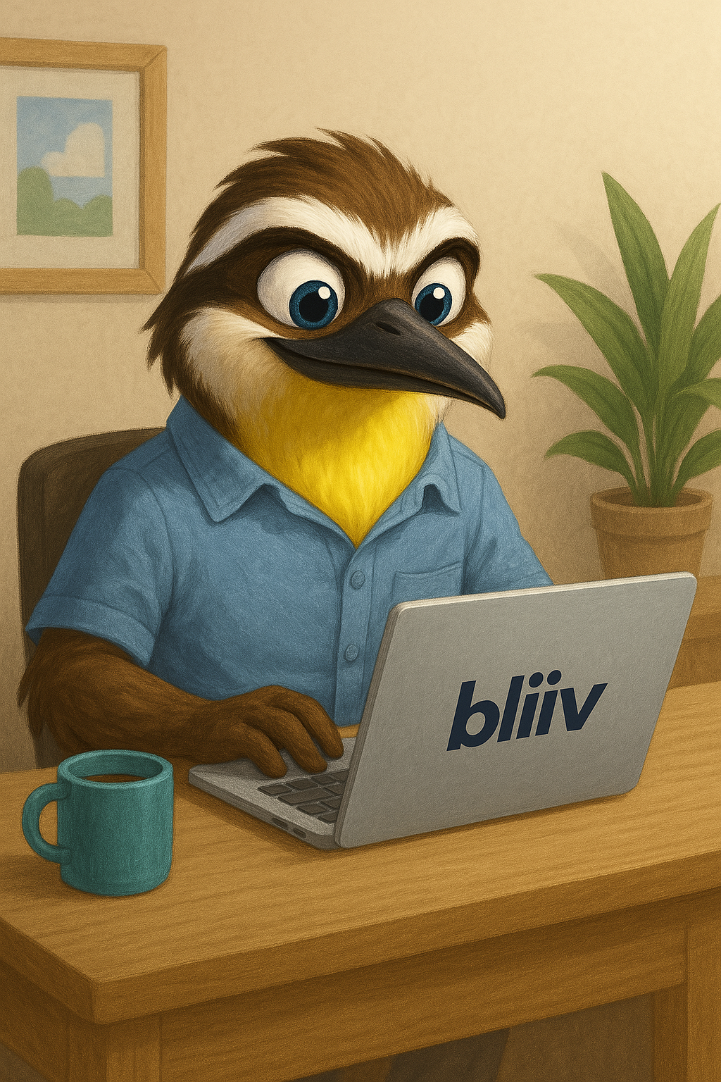 Uma mulher está segurando uma prancheta e uma xícara de café.