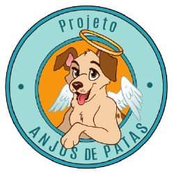 Um cachorro com asas e uma auréola na cabeça está em círculo.