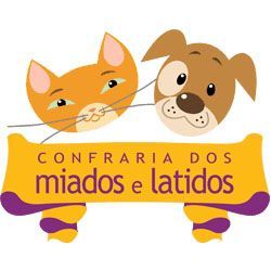 Um gato e um cachorro estão sentados um ao lado do outro em uma placa amarela.