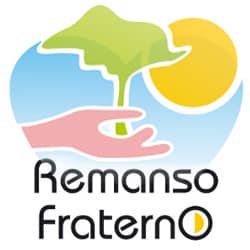 Um logotipo de uma empresa chamada remanso fraterno com uma mão segurando uma planta.
