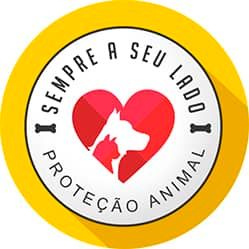 Um círculo amarelo com um coração vermelho e um cachorro nele.