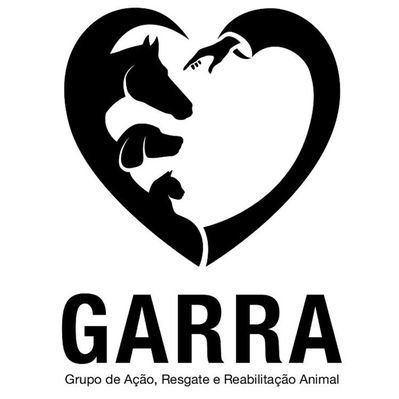 A black and white logo for garra grupo de acao , resgate e rehabilitacao animal.