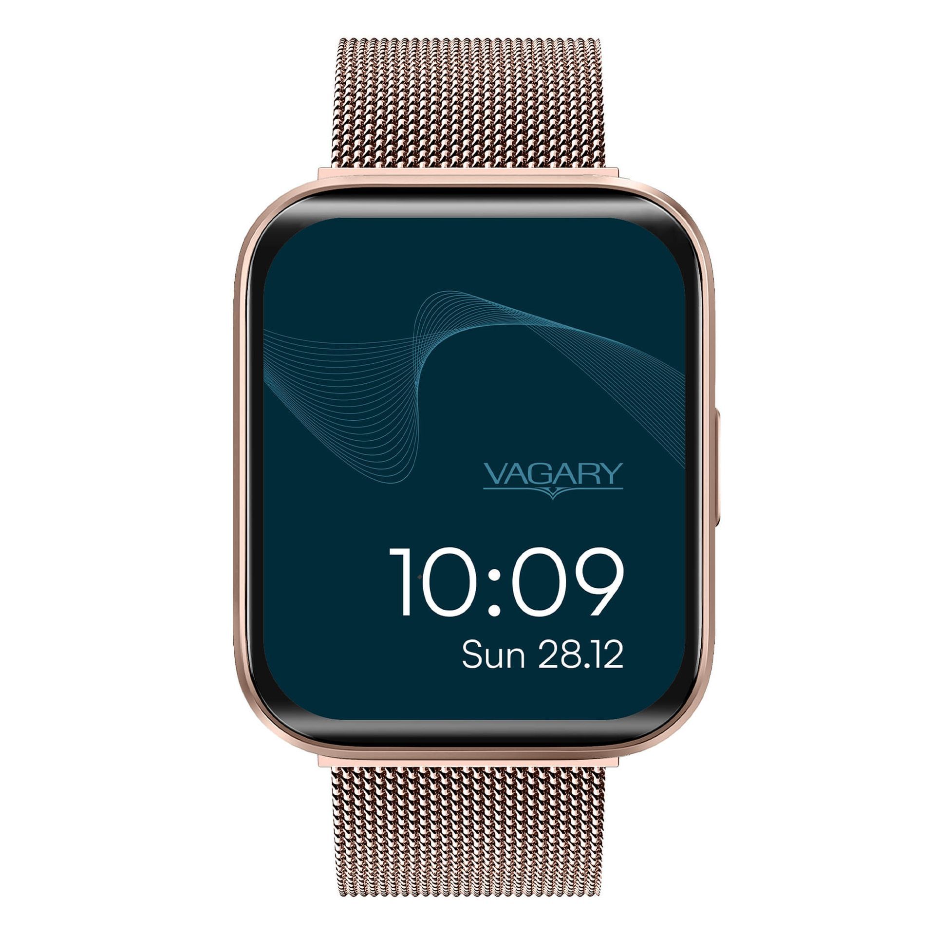 Uno smartwatch con cinturino in mesh segna le 10:09.