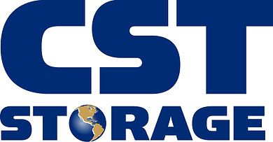 The logo for cst storage is blue and white with a globe in the middle.