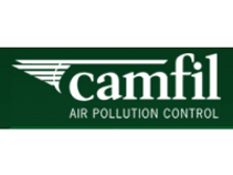 A green and white logo for camfil air pollution control