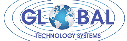 A blue and white logo for global technology systems