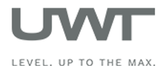 A logo for uwt level up to the max on a white background.
