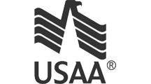 USAA logo: stylized American flag with eagle head, and the USAA text.