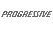 Progressive logo in gray, slightly slanted text.